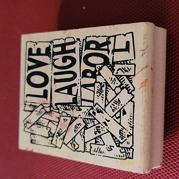 Phrase:Love Laugh Wooden Rubber Stamp - Picture 1 of 3